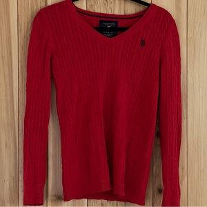 U.S. Polo Assn. Women's Bright Red Cable V-Neck Sweater